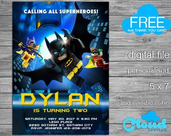 Batman Lego Birthday Invitation, Batman Birthday, Lego Birthday, Batman Printables, Lego Party, Birthday Printables
