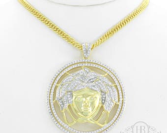 Mens 14k Gold Over Solid .925 Silver Medusa Versace 3.2ct Lab Diamond Pendant ICY