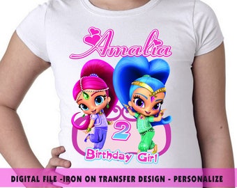 Shimmer And Shine Iron On Transfer , Shimmer And Shine Birthday Shirt DIY , Iron On Transfer , Digital File , Personalize Name And Age