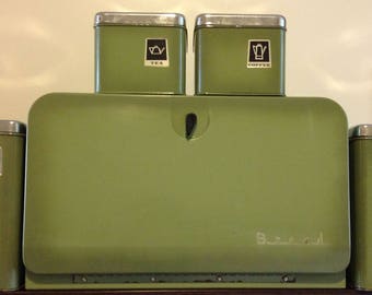Vintage Green Kitchen Canister Set with Breadbox