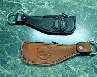 Thick genuine leather handstitched coin purse, Double stitched cowhide genuine leather coinpurse on a ring Custom handmade leather coinpurse