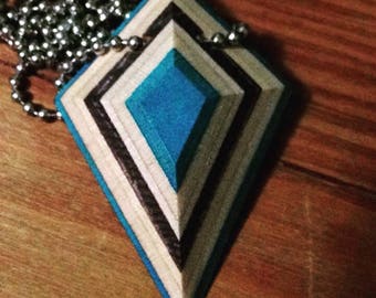 Blue "Shield" Style Recycled Skateboard Necklace