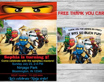 Ninjago Birthday Invitation + FREE thank you card, Ninjago party, Ninjago invitation. printable