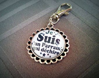 Godfather glass cabochon 20mm, Godfather black and white pattern, antique silver metal keychain