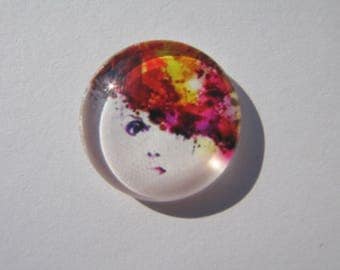 Glass cabochon round 20 mm with a colorful woman face image