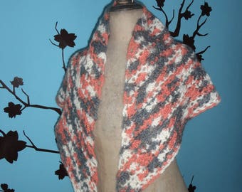crocheted shawl, gray and orange