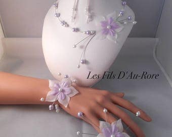 Set 4 pieces CELENA peaks, bracelet & earrings in purple & white necklace