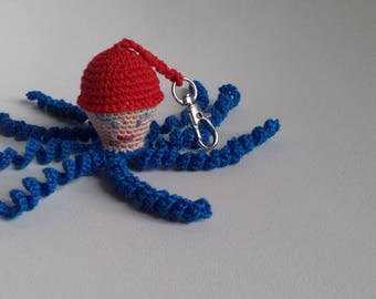 Blue turquoiseet crochet Octopus Keychain Red