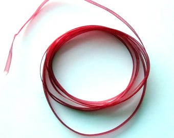 Dark red organza voile Ribbon 3 mm wide / sold by the yard