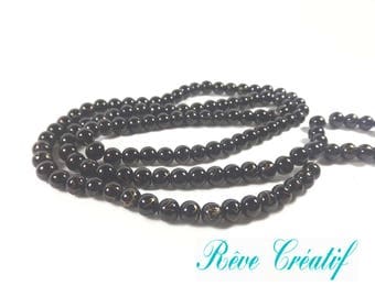 20pcs Perles 6mm en Verre Peint Noir Marbré Or Doré