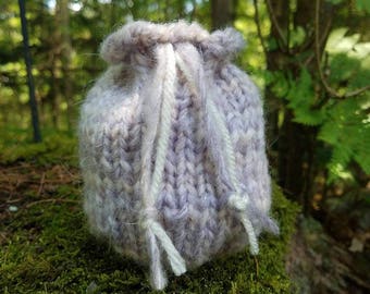 Lavender Drawstring Knit Pouch Bag