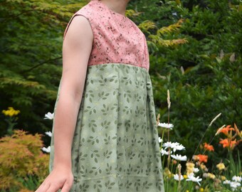 Children's dress green and pink sleeveless (with matching purse)