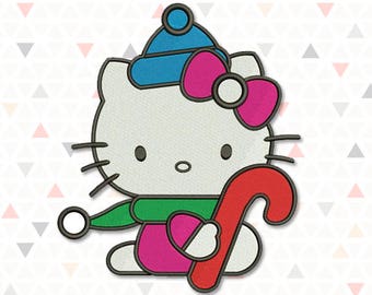 WINTER HELLO KITTY Machine Embroidery Design. Hello Kitty design. Digital embroidery for children. Cat. Kitty. 4 sizes