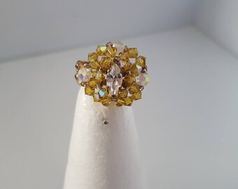Bohemian 4 beads and Swarovski Crystal ring