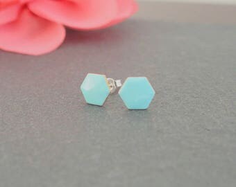 Earrings chip Hexagon mint - enameled jewelry