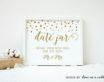 Date Jar Sign , Date Night Ideas , Gold Wedding Sign , Gold Bridal Shower , Wedding Date Jar , Date Night Sign , Printable
