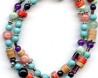 Bracelet double semi precious beads