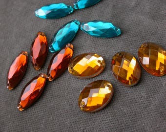 set of 30 beads to sew or round resin Brown green rhinestone