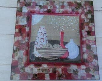 Large square plate "modern vases"
