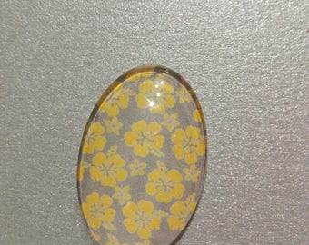 cabochon glass 25 x 18. Scandinavian pattern yellow and gray "flower"