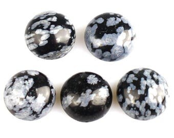 set of 2 Obsidian cabochons 10 mm a snow