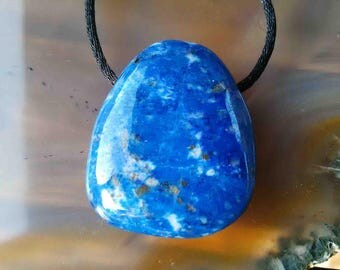 Lapis Lazuli mounted black cord pendant