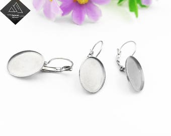 20pcs Stainless Steel earring hooks oval blank base 13x18mm Cabochon Leverback Earring Settings trays Lever Back for jewelry diy supply
