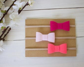 Baby Headband, Bow Headband, Set of 3, Pretty in Pink, Hot Pink, Light Pink and Neon Pink
