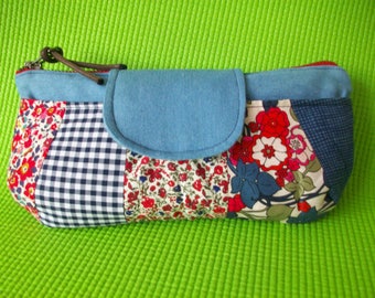 Blue and Pink Floral Patchwork Purse