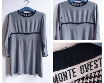 60's Vintage || Dress || Black and White || Pattern || Long Sleeved || Short Dress ||Twiggy || Size S-M