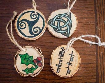Celtic Birch Christmas Yule Tree Ornaments Set of 4