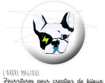 2 cabochons glue ref 1584 - 14 mm glass Pug dog.