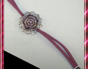 Flower bracelet purple ceramic plum suede bracelet