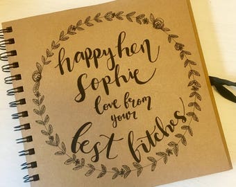 Custom hen party scrapbook / wedding guest book, hand drawn, personalised, hen do
