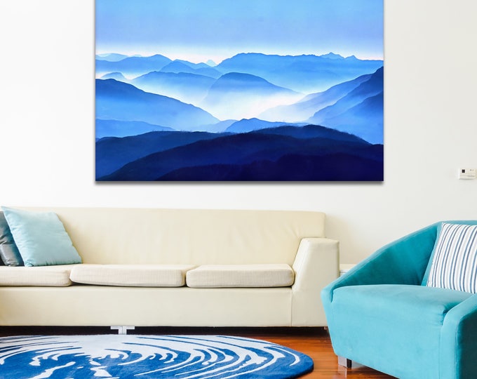 Blue Mountains Mist, Nature poster, canvas, Interior decor, room design, print poster, landscape picture, art picture, gift, poster
