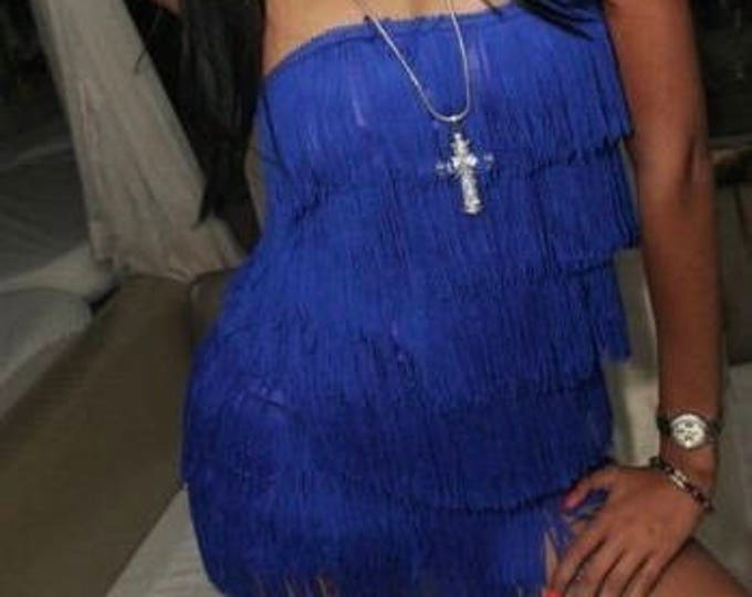 Blue fringe Tina mini dress