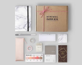 Marble Bullet Journal Starter Kit | Minimal Paper Box Vol. 2 | Productivity Stationery Set for Minimalist | Dot Grid Journal