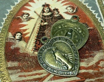 SALE 2pcs MIRACULOUS MARY Heart Religious Medals Bronze