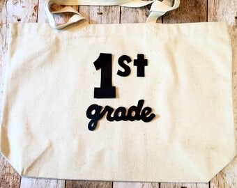 1st grade present first day of school tote teacher gift kids girls boys 2nd 3rd 4th 5th back to school photo sign supplies pencil erasers