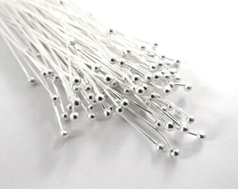 100 Ball Headpins Silver 2 inch Ball Pin Plated Brass 22-24 Gauge 1.5 Ball - 100 pc - F4028BHP-S2100