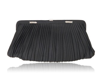 GUCCI Rare VINTAGE Black Satin Evening Bag Framed Clutch