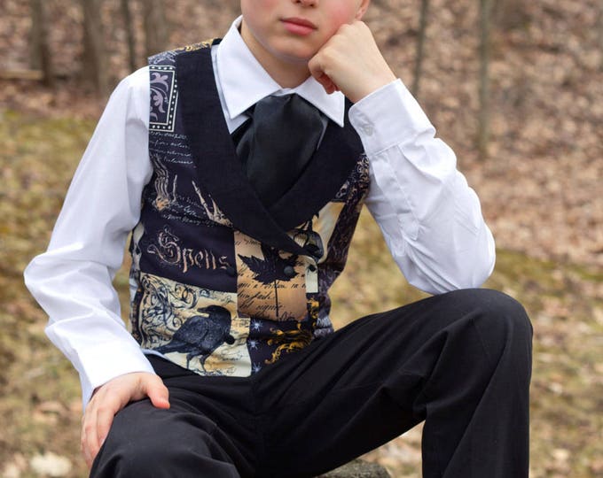 Boys Holiday Clothes - Boys Formal Wear - Toddler Boys Clothes - Edgar Allen Poe - Double Breasted Vest - Gothic Clothing - 2T to 10