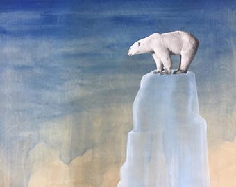 It's Lonely at the Top, polar bears, climate change, global warming, environmental art, Greenland, winter, wall art, home decor, icebergs