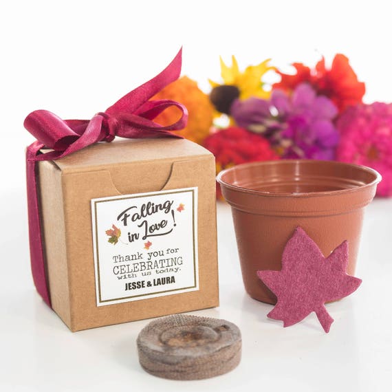 12 Fall Wedding Favors, Plantable Maple Leaf Garden Set Fall Theme