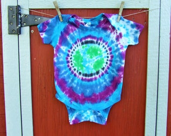 24m Tie Dye Baby Onesie - Planet Earth - Ready to Ship -