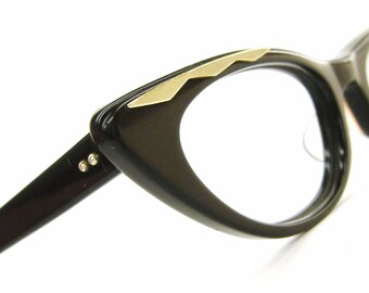 Vintage Cat Eye Glasses Eyeglasses Sunglasses Frame With Gold Accents