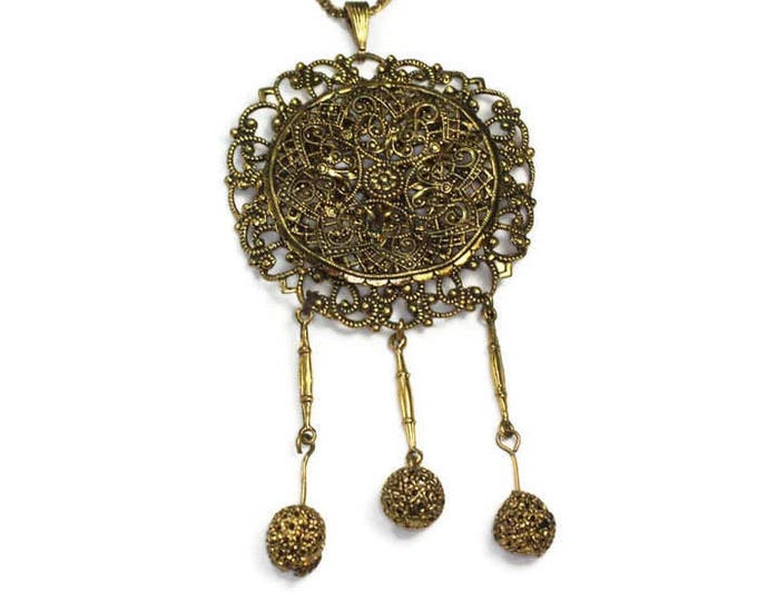Czech Filigree Brass Necklace with Dangles Gold Tone Vintage