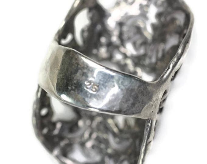Large Filigree Sterling Statement Ring Size 8 1/2 Knuckle Duster Pierced Vintage Ring