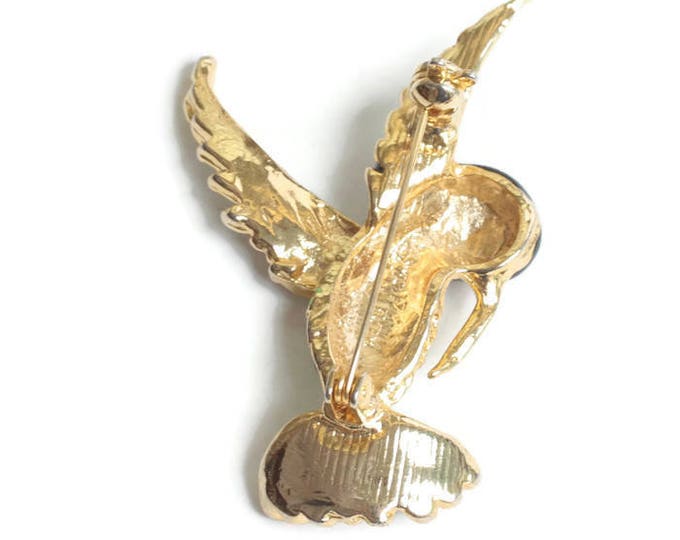 Enameled Rhinestone Hummingbird Brooch Pin Signed Vintage