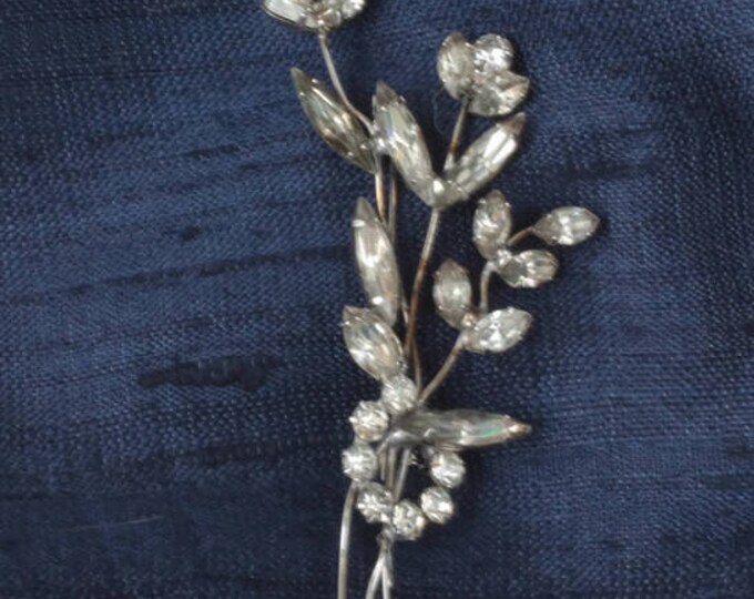 Long Rhinestone Floral Brooch Clear Rhinestone Chatons Navettes Marquise Stones Vintage